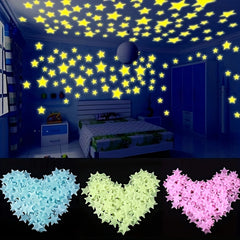 70pc 3D Luminous Star Wall Stickers Fluorescent Home Bedroom Room Decor