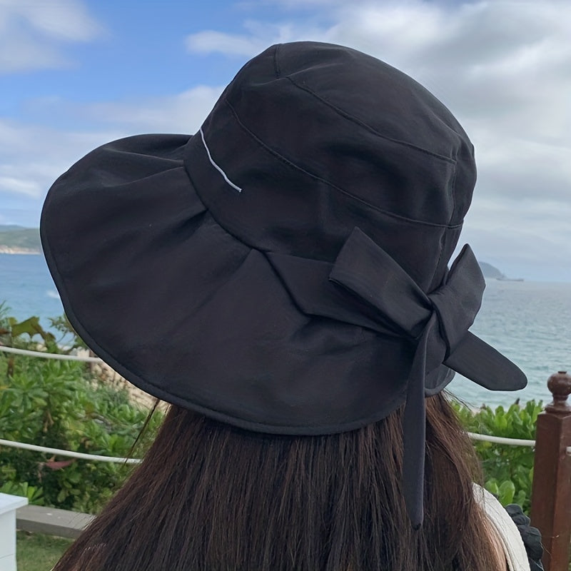 Bowknot UV Protection Sun Hat Wide Brim Solid Summer Visors Bucket Hat