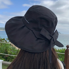 Bowknot UV Protection Sun Hat Wide Brim Solid Summer Visors Bucket Hat