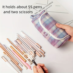 Plaid Net Large Capacity Pen Bag Makeup Bag