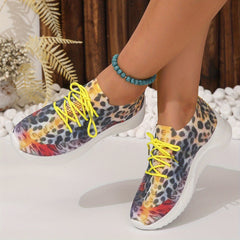 Leopard Print Sock Sneakers Knitted Running Shoes Low Top Sports Shoes