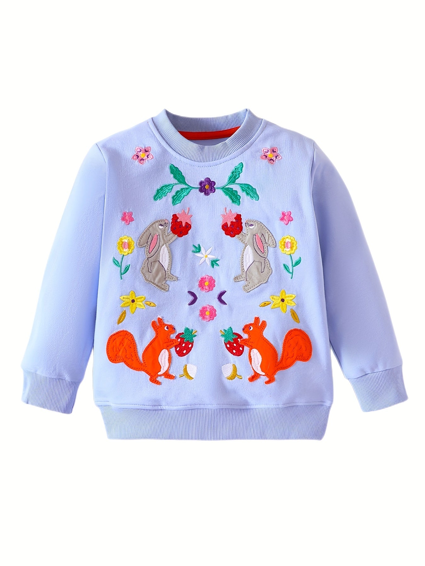 Girls Bunny Fox Fruit Embroidery Sweatshirt Top Pullovers