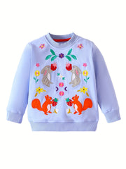 Girls Bunny Fox Fruit Embroidery Sweatshirt Top Pullovers