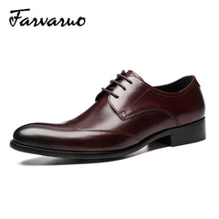 FARWARWO Men's Wingtip Leather Oxford Shoes Pointed Toe Formal Dress Shoes