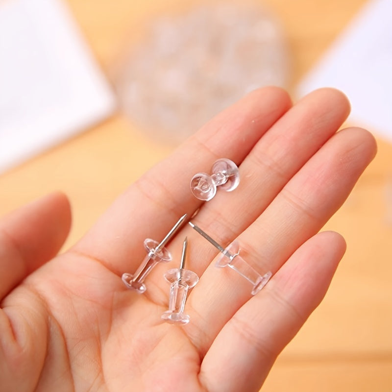 60pcs Transparent Plastic Push Pins for Walls Cork Boards Maps
