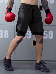 Men's Double Layer Sports Shorts With Inner Pocket for Gym Workout
