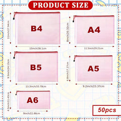 50pcs Mesh Zipper Pouch Waterproof Storage Bags 5 Sizes Travel Pouch