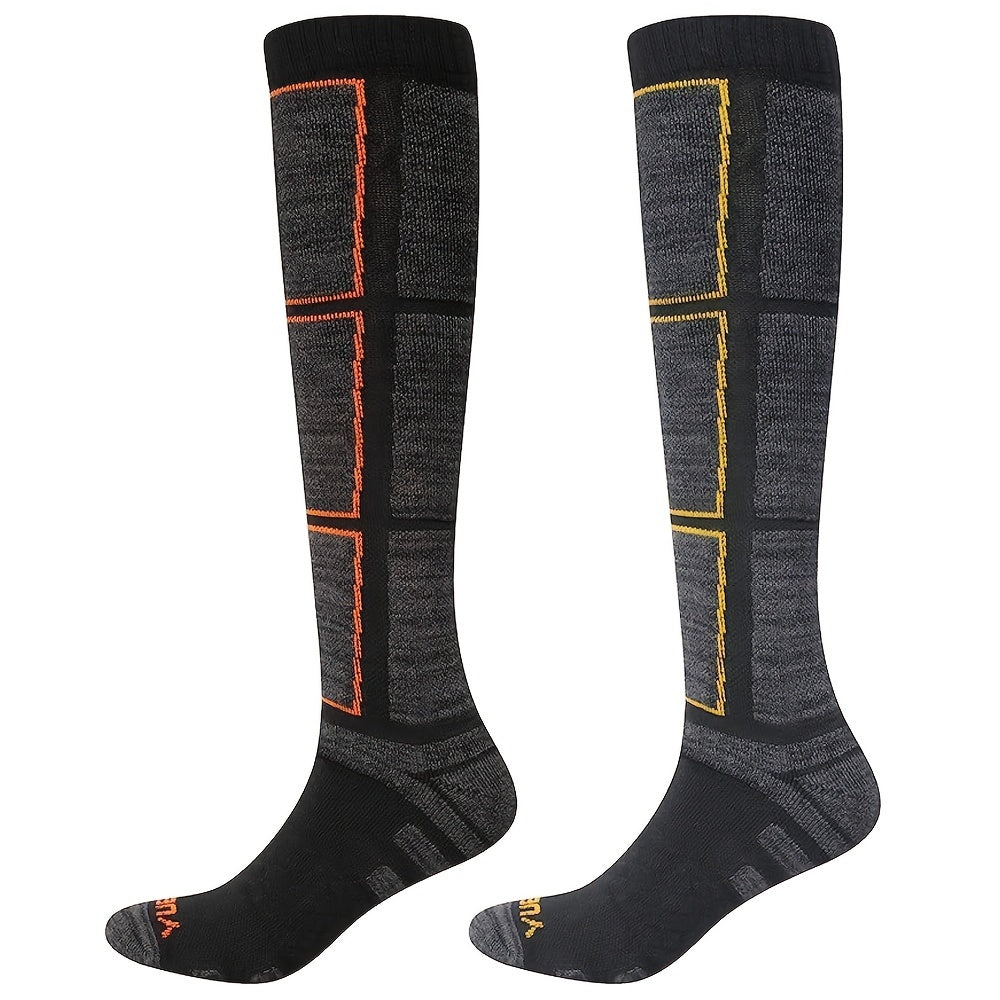Men's Ski Socks 2 Pairs Moisture Wicking Thermal Knee High Winter Sports Socks