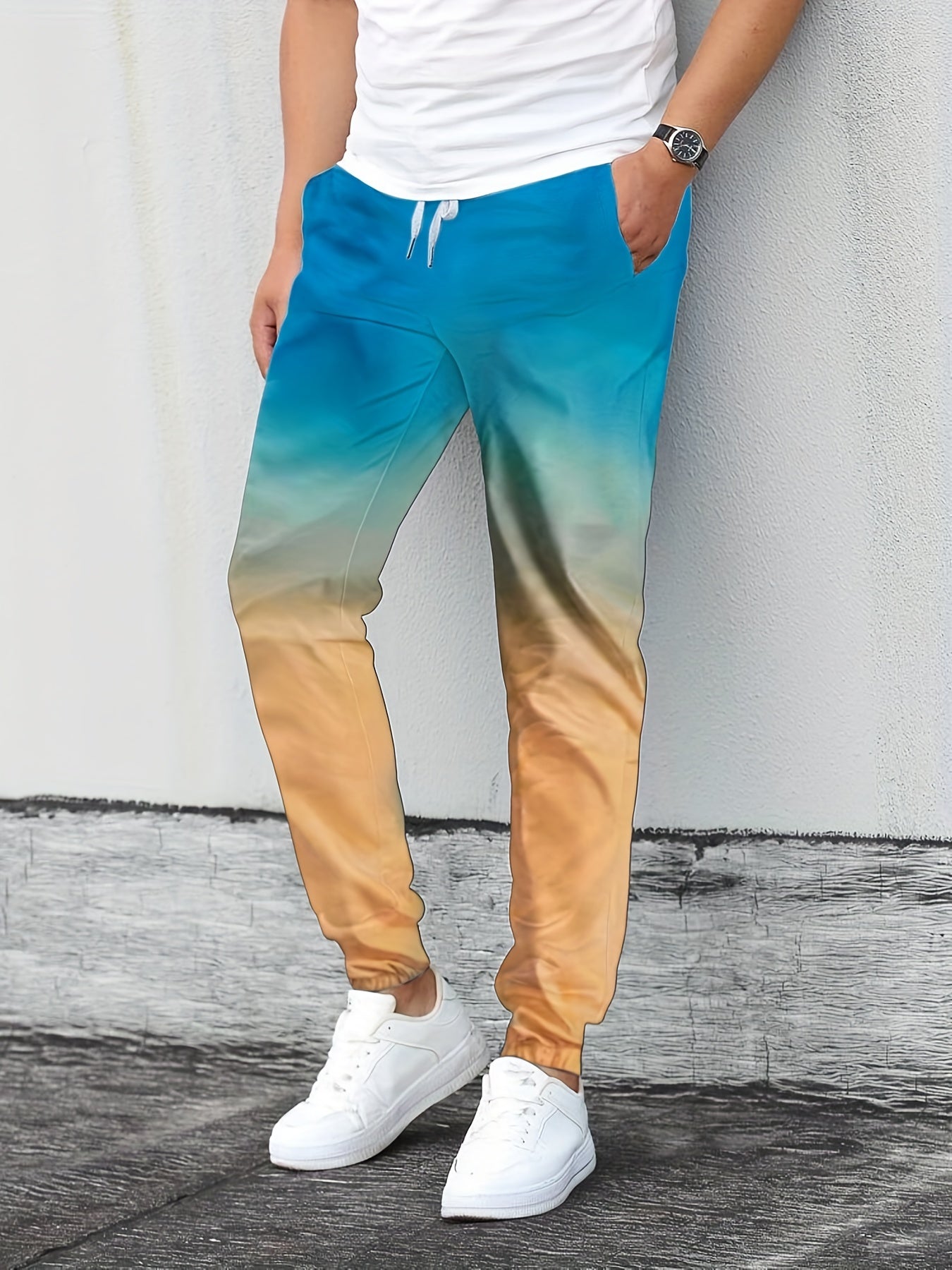 Men's Ombre Drawstring Joggers Loose Fit Pants for Spring Autumn