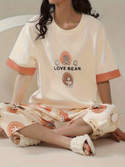 Bear Print Pajama Set Short Sleeve Top & Capris Pants