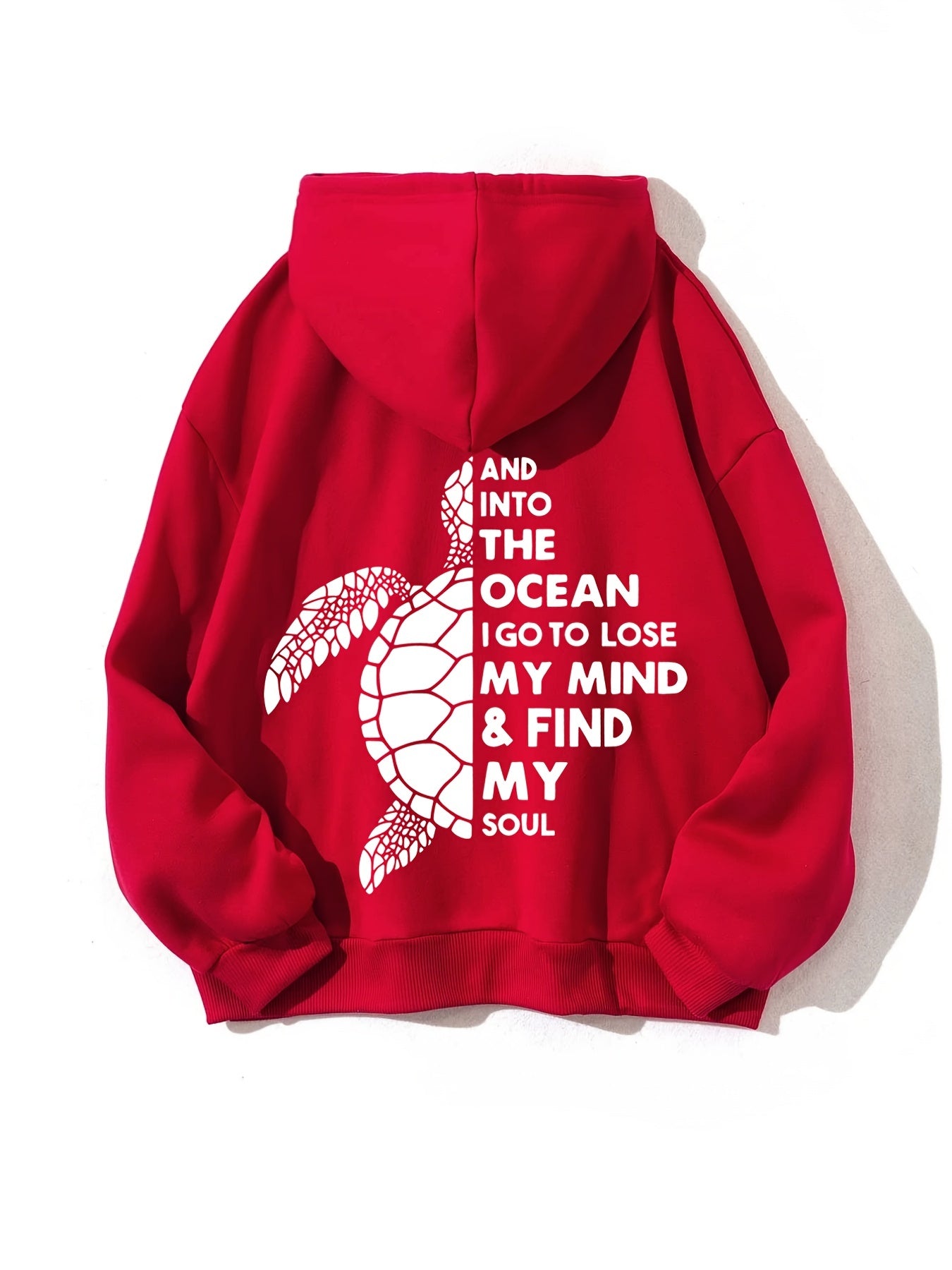 Turtle & Letter Print Kangaroo Pocket Hoodie Long Sleeve Drawstring Hoodies