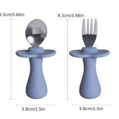 Stainless Steel Short Fork Spoon Baby Training Eating Learning
