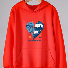 Girls Letter Heart Print Hoodies Comfy Hooded Pullover