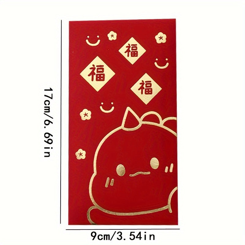 6pcs Cartoon Golden Red Envelopes Year Of The Dragon Lucky Money Bags