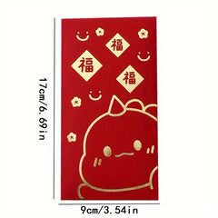 6pcs Cartoon Golden Red Envelopes Year Of The Dragon Lucky Money Bags