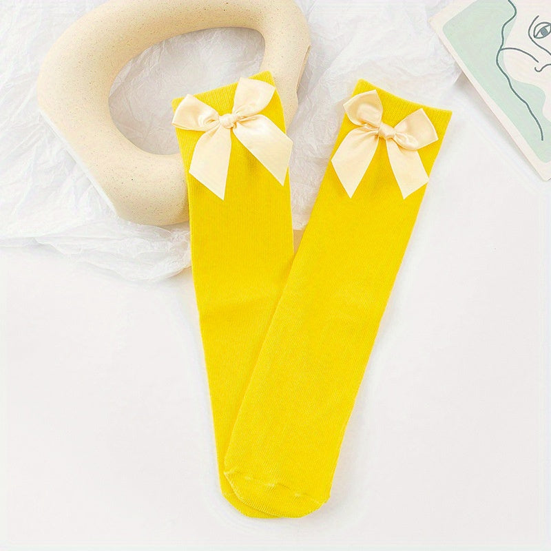 Girls Kids Bow Princess Knee High Socks Dress Breathable Comfy Pile Socks
