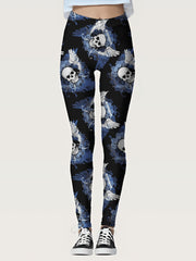 Winged Skull Print Skinny Leggings Casual Stretchy Women's Leggings