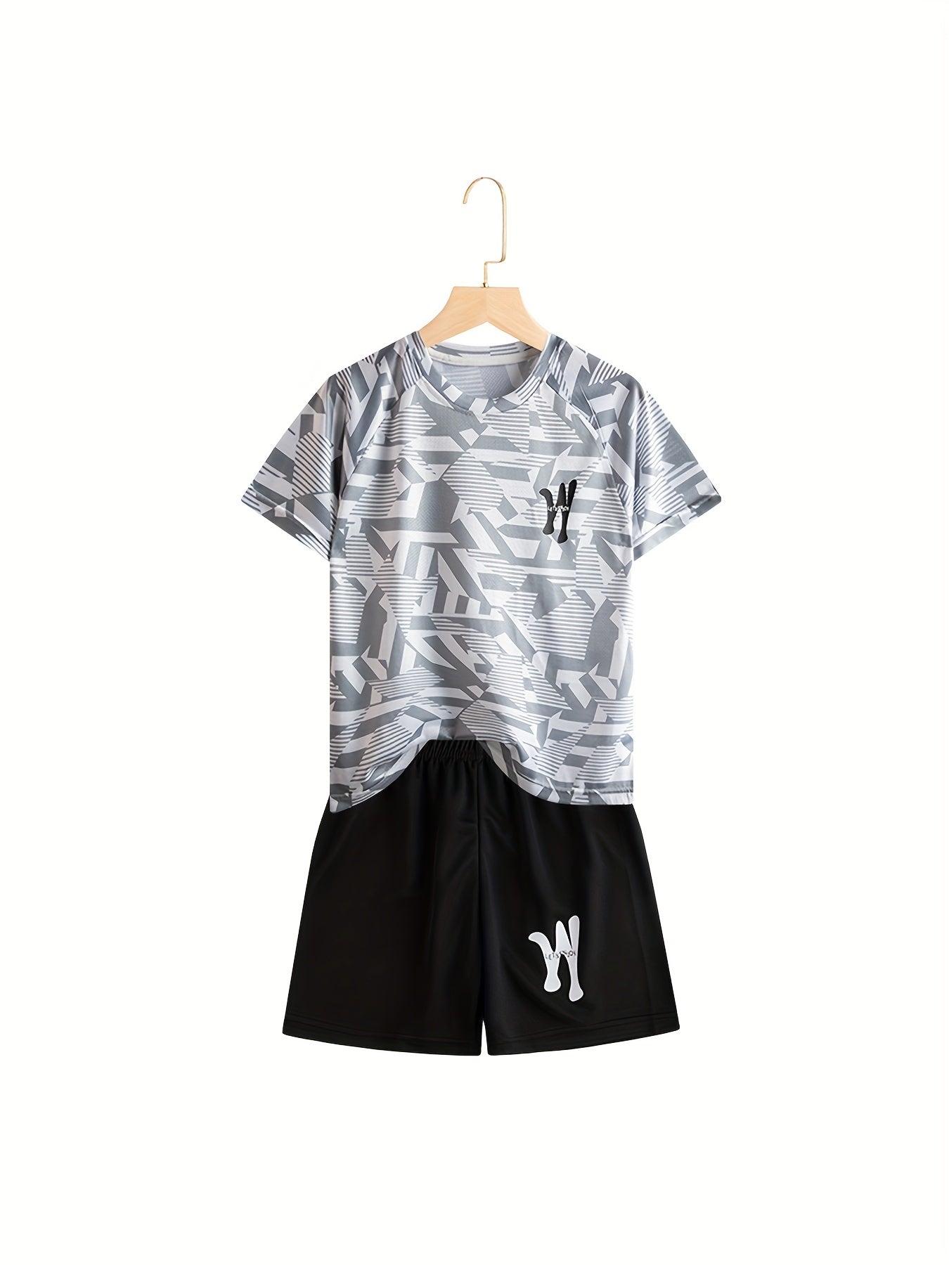 Boys Sports Suit Short Sleeves Tops & Bottoms for Basketball and Soccer Training