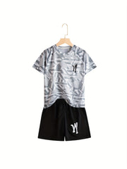 Boys Sports Suit Short Sleeves Tops & Bottoms for Basketball and Soccer Training
