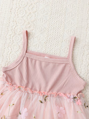 Baby Girls Floral Embroidery Mesh Cami Dress Summer Clothes