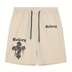 Christian Cross Comfy Shorts Men's Casual Solid Elastic Waist Drawstring Shorts