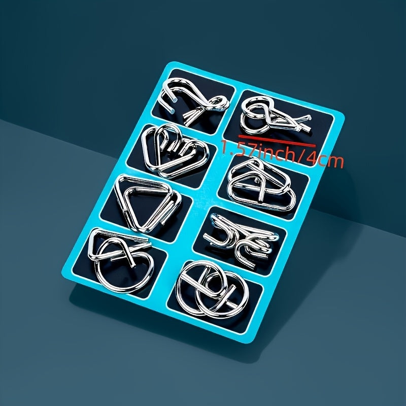 8pcs Metal Puzzle Game Interlocking Pieces Brain Tease