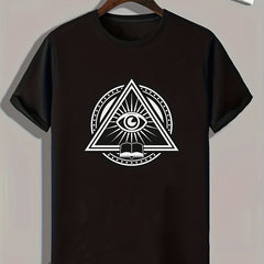 Triangle Eye Pattern Print Men's Comfy Sports T shirt Graphic Tee