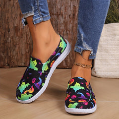 Colorful Pumpkin Ghost Lightweight Skate Shoes Slip On Canvas Sneakers
