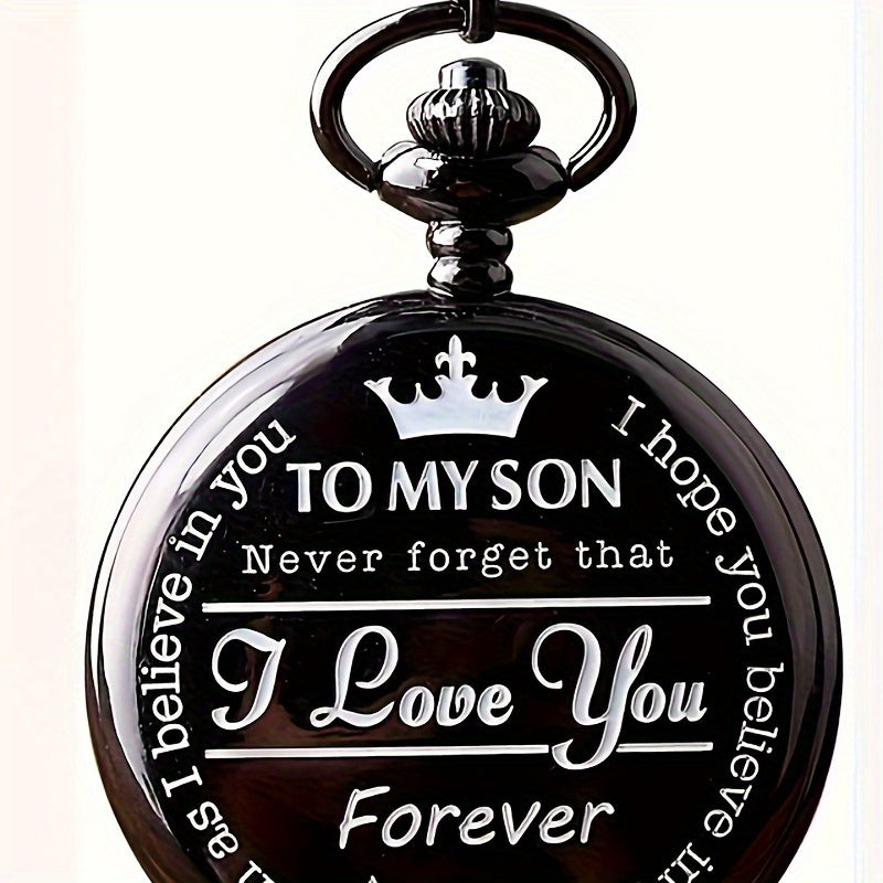 Round Pocket Watch I LOVE YOU Print Electronic Watch With Chain For Son