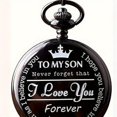 Round Pocket Watch I LOVE YOU Print Electronic Watch With Chain For Son