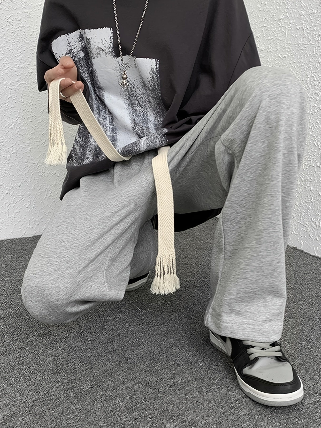 Men's Drawstring Waist Straight Pants for Autumn and Winter