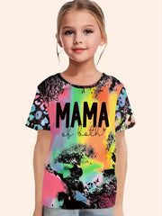 MAMA Print Leopard Print T shirt Girls Summer Clothes
