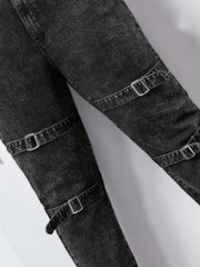 Solid Button Fly High Stretch Jeans