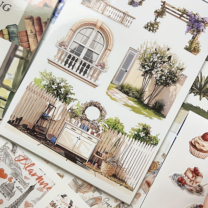 Vintage Floral Sticker Book - Parisian Scenes & Tea Party Designs