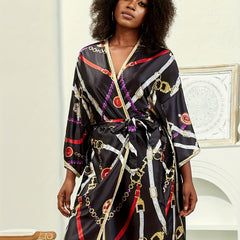 Retro Kimono Chain Print Open Front