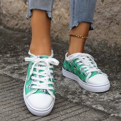 Halloween Skull Print Round Toe Flat Skate Shoes
