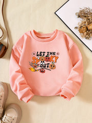 Girls' Pumpkin & Flowers Print Crew Neck Sweatshirt Long Sleeve Pullovers