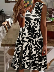 Floral Print Notched Neck Dress Casual Sleeveless Tank Dress