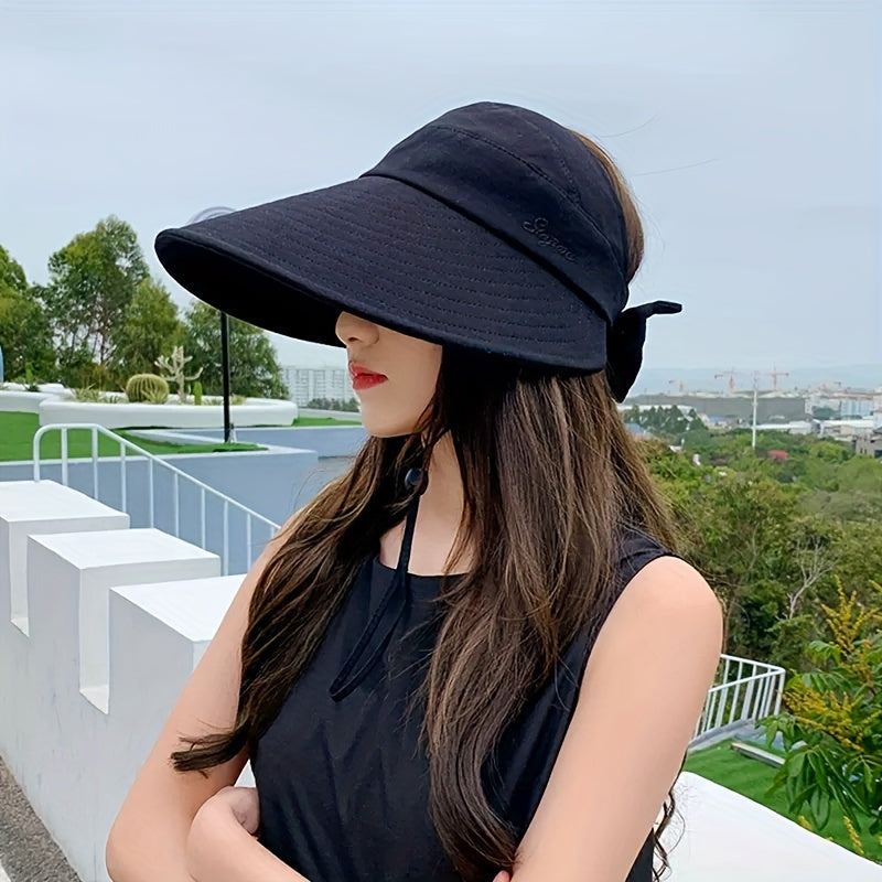 Solid Ponytail Visor Hat Wide Brim UV Protection Sun Hat