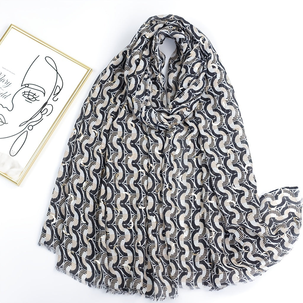 Geometric Hot Stamping Frayed Edge Scarf for Women