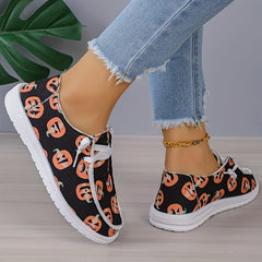 Women's Pumpkin Print Canvas Shoes Casual Lace Up Outdoor Shoes