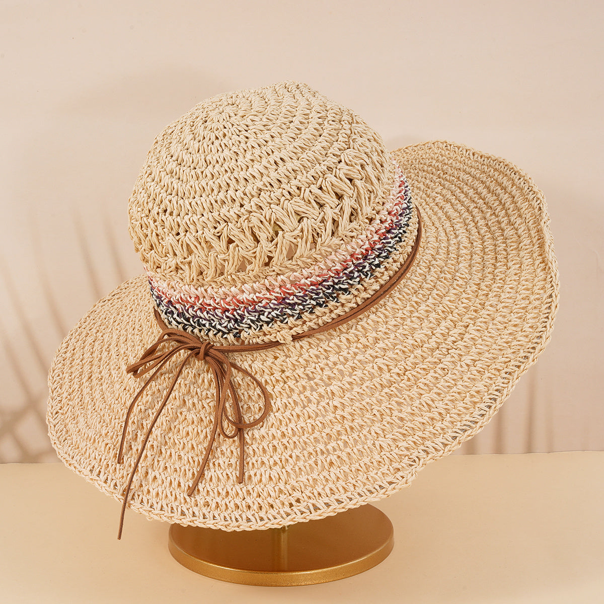 Boho Foldable Straw Hat Big Brim Beach Sunshade Hat for Women