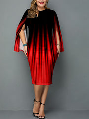 Ombre Stripe Print Long Sleeve Midi Dress