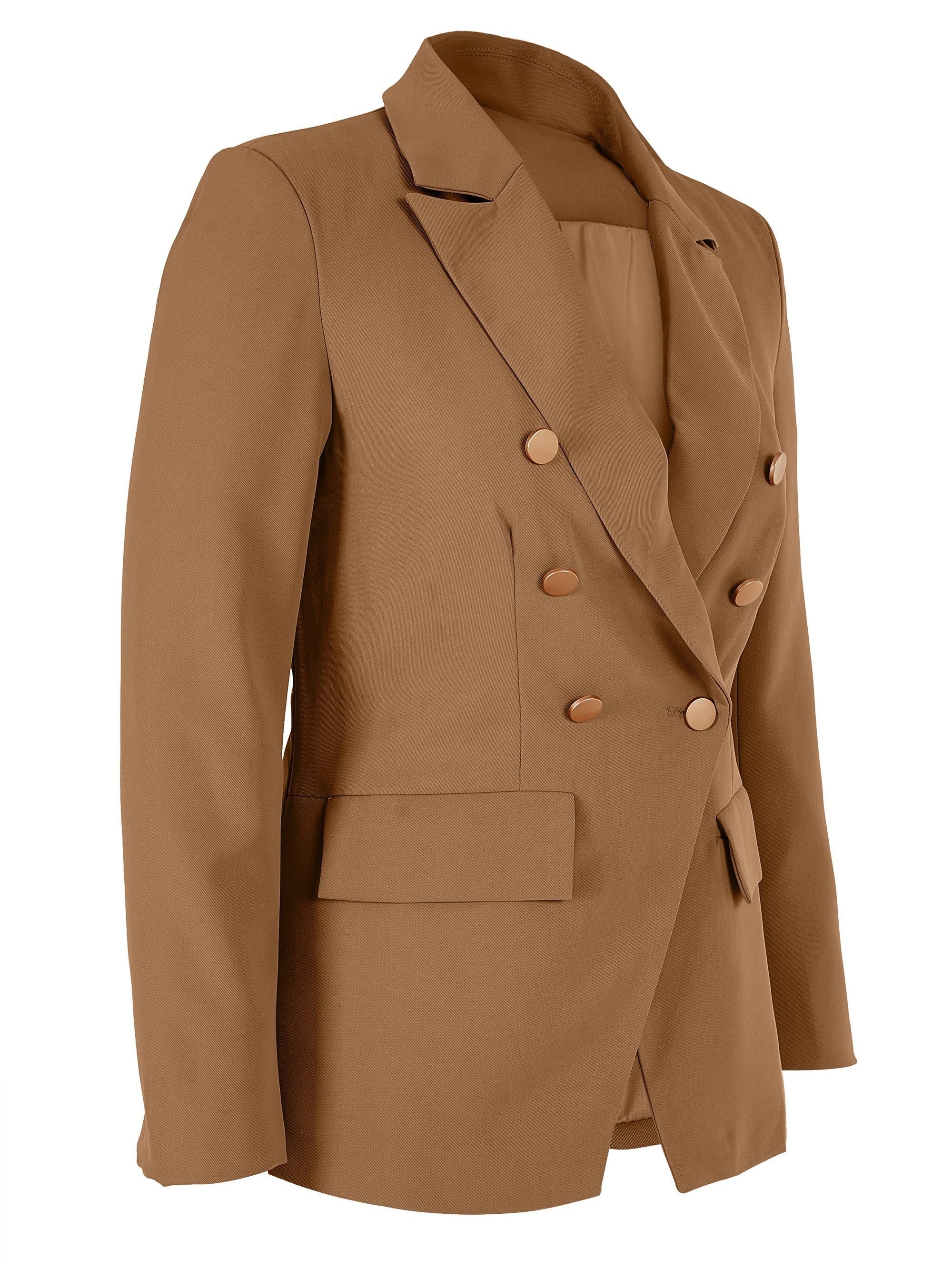 Women's Slim Fit Double Breasted Blazer Solid Button Coat