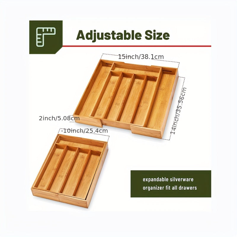 Bamboo Expandable Utensil Holder Drawer Organizer Adjustable Cutlery Tray