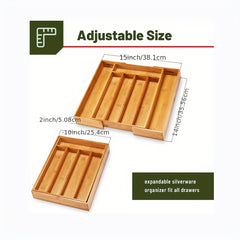 Bamboo Expandable Utensil Holder Drawer Organizer Adjustable Cutlery Tray