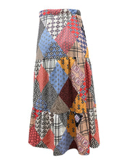 Patchwork Print High Rise Smock Maxi Skirt
