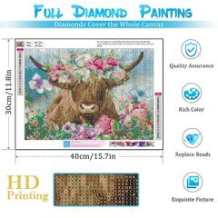 5D Full Diamond Painting Cow And Flowers Art Kit