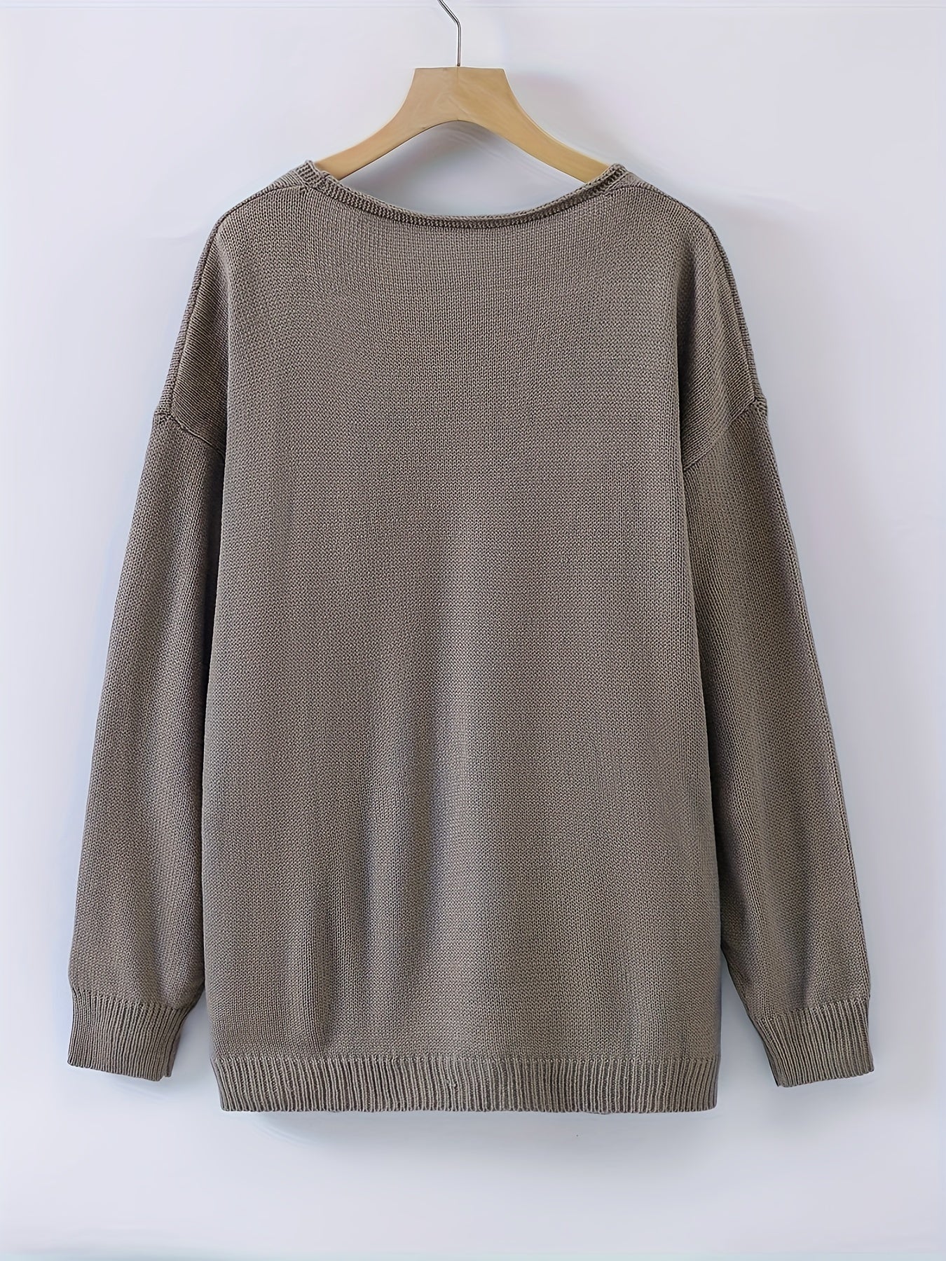 Casual Sweater Women's Plus Solid Long Sleeve V Neck Jumper