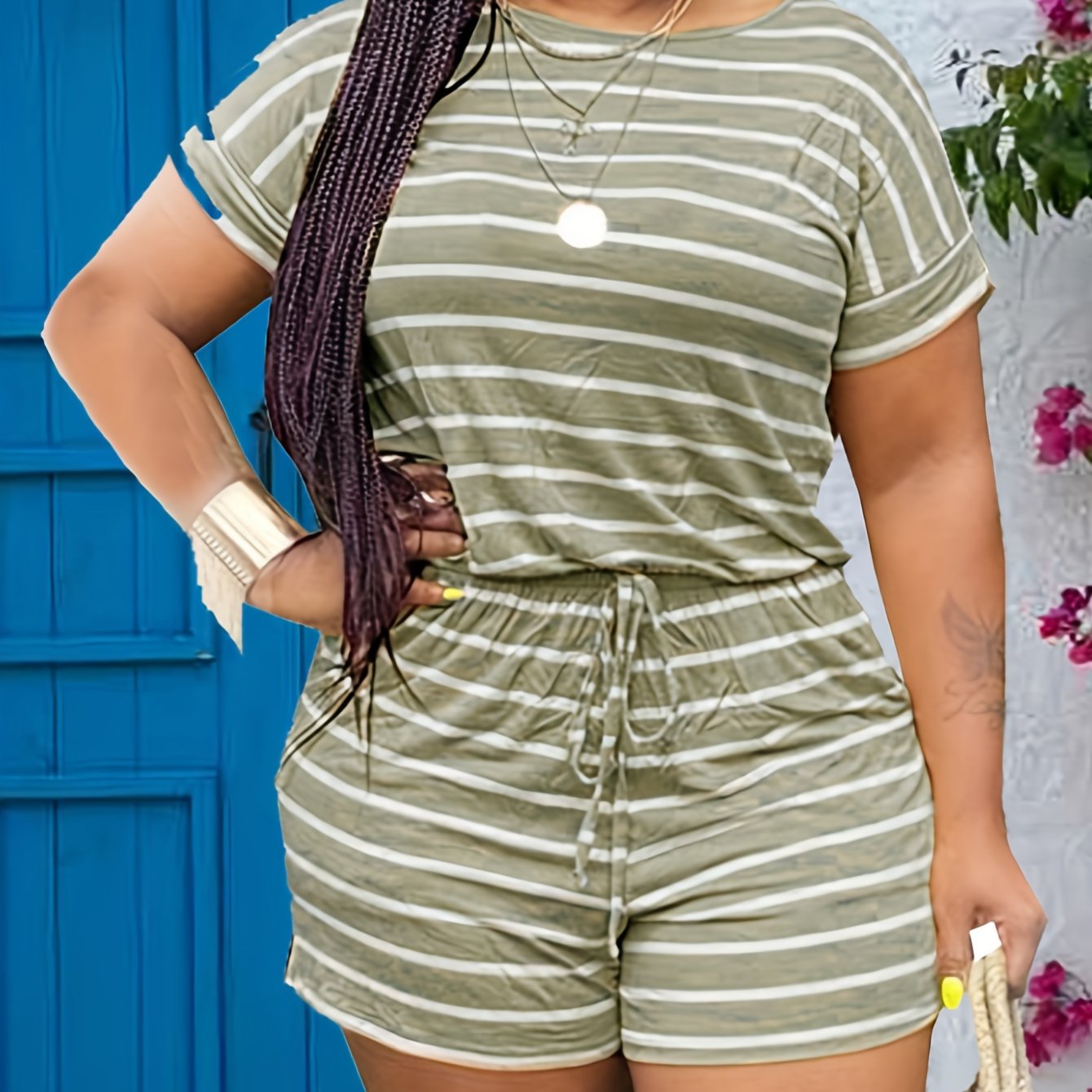 Stripe Print Crop Top & Shorts Set